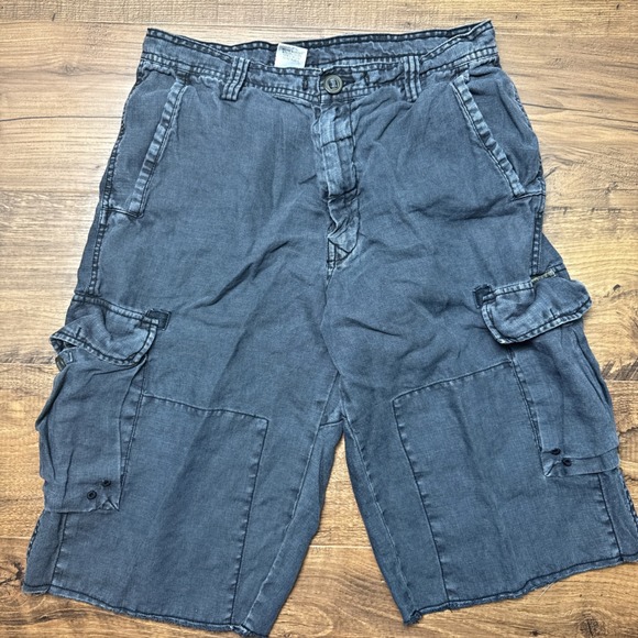 Lucky Brand Mens 31 Linen Cargo Shorts Gray Drawstring 14" Inseam Long Retro 90s - Picture 1 of 6